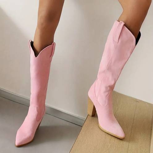 COWGIRL Chunky Heeled Boots in Pink Sz. 41 / 9.5