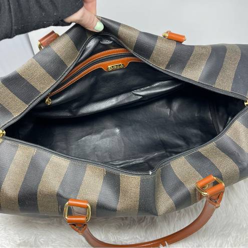 Fendi Vintage  Huge Pequin Stripe & Cognac Leather Duffel/Weekender Bag