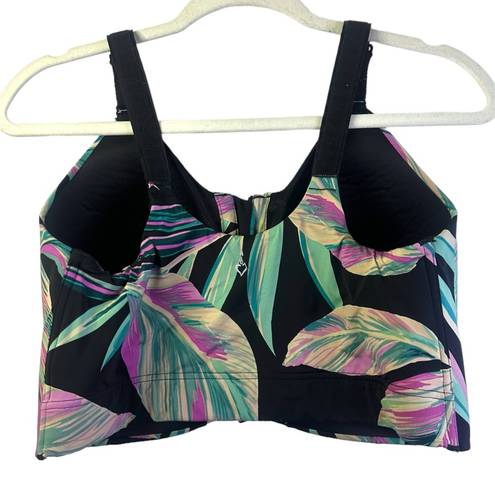 Torrid  Wire-Free Hi-Impact Zip-Front Sports Bra summer leaves floral black 38DDD