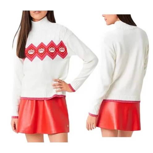 Juicy Couture Juicy by  Cream Turtleneck Sweater with Pink and Red Crown Detail L