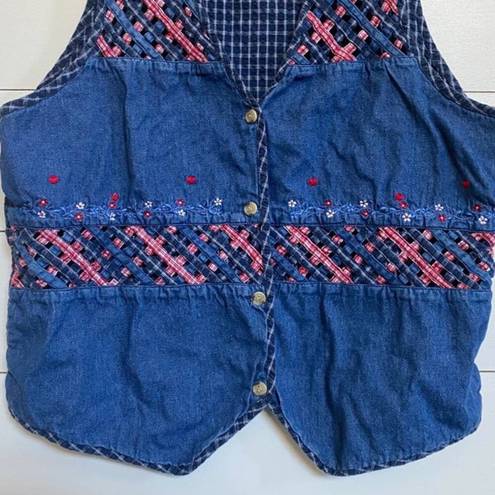 American Vintage  Denim Lattice Work Patriotic Granny Gilet Vest 16