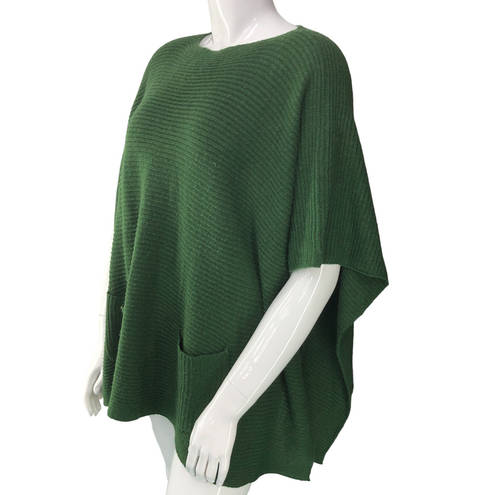 J.Jill  Womens One Size Poncho Sweater Green Front Pockets Tunic Length Rib Knit