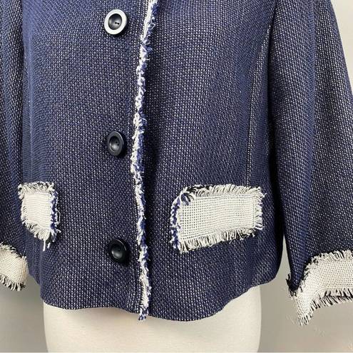 Doncaster  Blue Tweed Fringe 3/4 Sleeve Crop Blazer Jacket Size 12