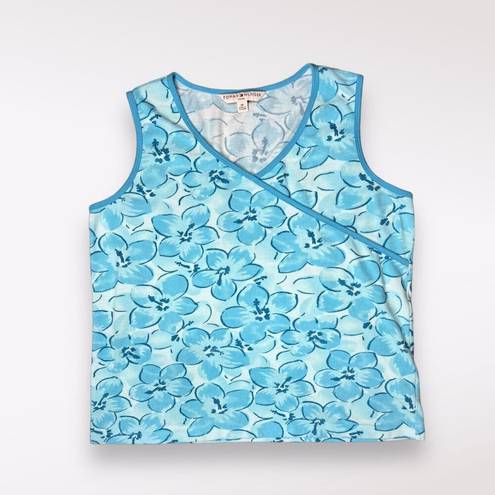 Tommy Hilfiger Blue Floral Print Tank Top Sleeveless Blouse 2X