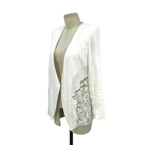 Alice + Olivia  Jenice Lace Inset Open Front Blazer White Linen Size Small