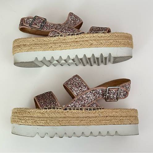 Bershka  Glitter Espadrille Flatform Sandal Sz 36