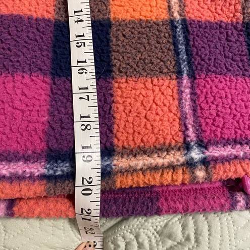 American Eagle  Pink Multi Plaid Cropped Fleece  1/4 Zip Top Jacket Large