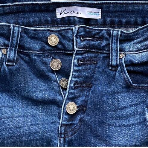 Edge KANCAN Distressed Button Fly Skinny Raw  Denim Blue Jeans ~ Women's Size 26