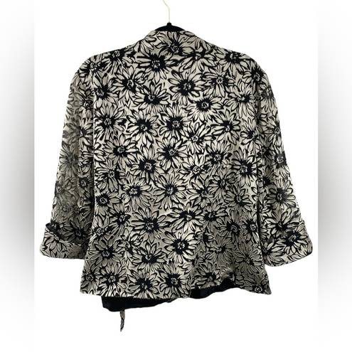 Alex Evenings  Black Cream Floral Jacquard 3/4 Sleeve Wrap Jacket Large/XL