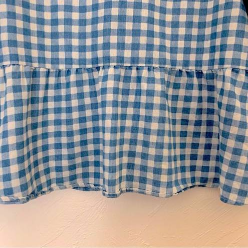 Anthropologie Mo:Vint New York by  Women’s Gingham Check Peplum Blue Top SZ Small