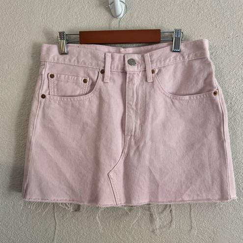 Levi’s  Womens Light Baby Pink Denim Jean Raw Hem Mini Skirt Barbie White Tab 27