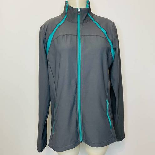 Xersion  Performance Jacket LARGE Gray Blue Full Zip Athletic Running Fitness Gym