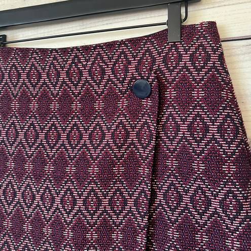 The Loft  Burgundy Diamond Tweed Button Wrap Skirt