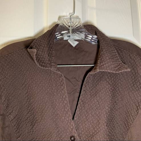 Carole Little  Brown Textured Long Sleeve Button Up Blouse 2X