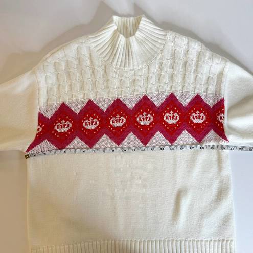 Juicy Couture Juicy by  Cream Turtleneck Sweater with Pink and Red Crown Detail L