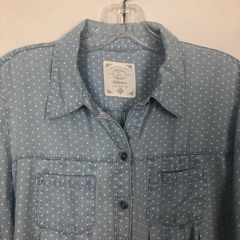 Style & Co . Polka Dot Blue Button Down Women's Shirt Size XS