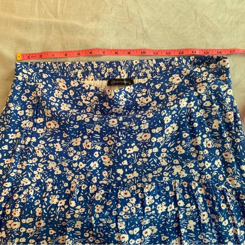 PRETTYGARDEN  Ditzy Blue Floral Skirt Midi Boho Elastic High Waist Skirt - XL