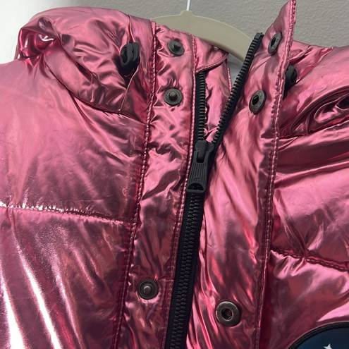 Champion NWT  Pink Metallic Zip-Front Puffer Coat NASA Patches Unisex Size M