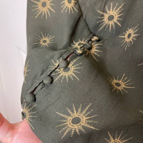 Free People Through The Night Boho Green + Gold Sun Print Halter Blouse Size M