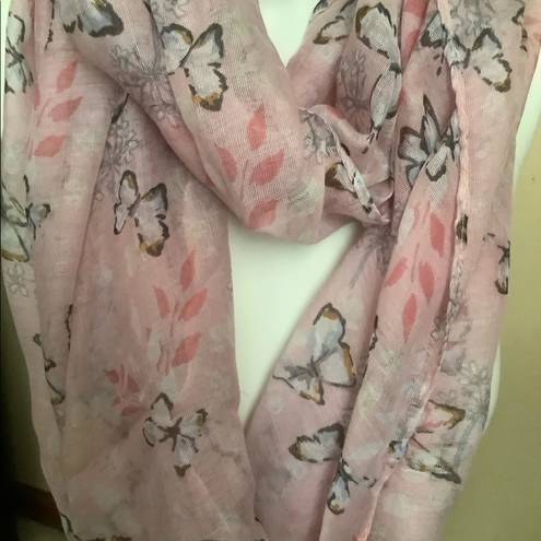 infinity Eyefull  scarf pink with butterfly pattern multi-way lightweight scarf