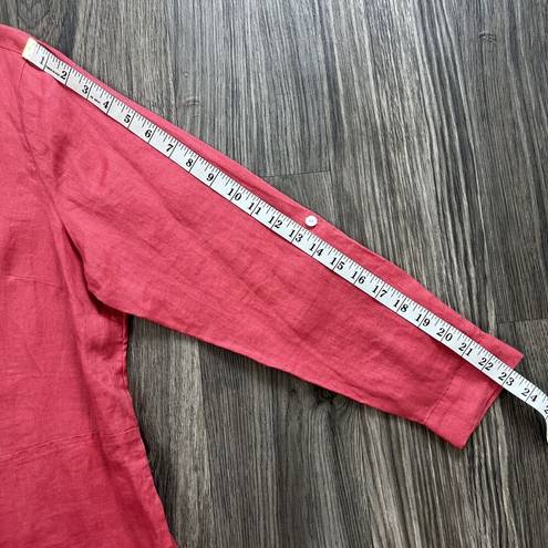 J.Jill  Love Linen Red Long Sleeve Roll Tab Button Blouse Size Large Petite