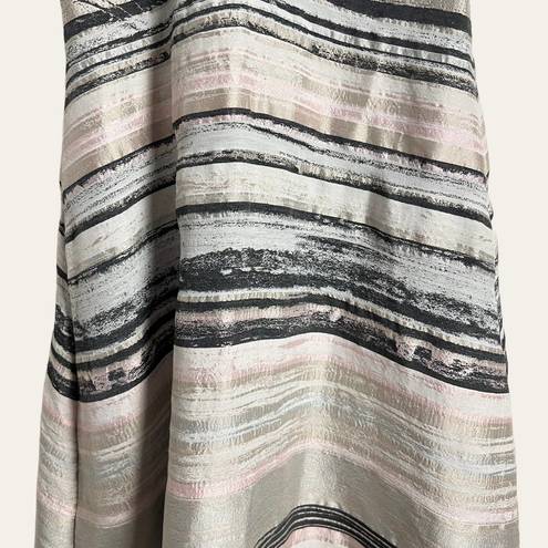 Badgley Mischka  Neutral Stripe V-Neck Hi-Low Jacquard Formal Gown Size 10