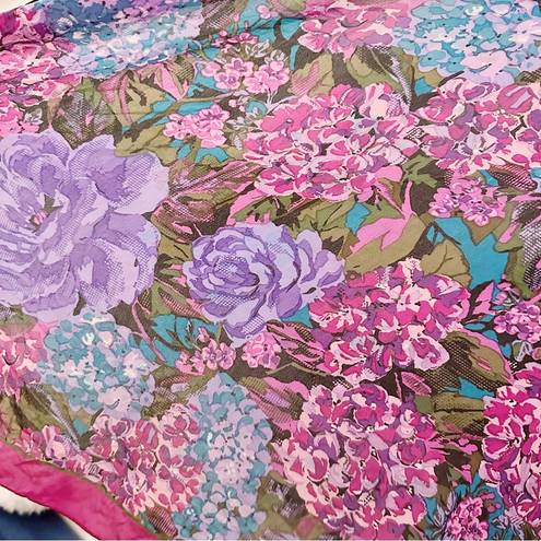 Bill Blass Vintage  Silk Floral Scarf Magenta Purple Flower Printed