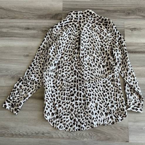 Equipment  S Animal Print Brown Silk Button Down Blouse