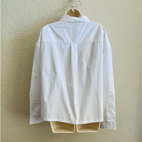 DKNY  Button Down Collared Long Sleeve Tailored Top White Pockets Women’s XL