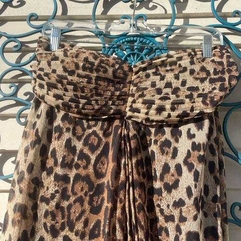 Sans Souci  Women's Strapless Maxi Dress Animal Leopard Print Sheer Brown Medium