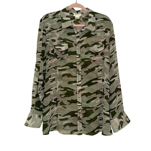 Ariat  Button Down Chiffon Sheer Long Sleeve Green Camo Top XXL