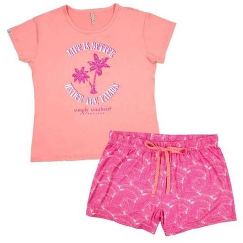 Simply Southern NWT  Womens T-Shirt Shorts Pajama Set Palm Trees Size Medium‎