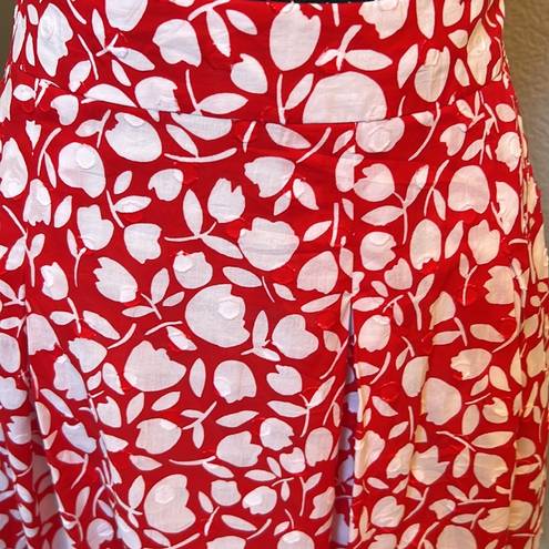 Talbots  Pleated Floral Red & White MIDI Skirt