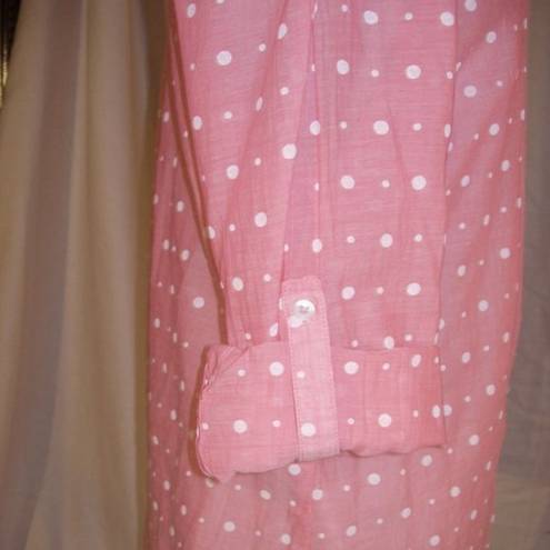 SO Cute Watermelon Pink Polka Dot Button Front Shirt Top Cotton 3/4 Sleeve XL