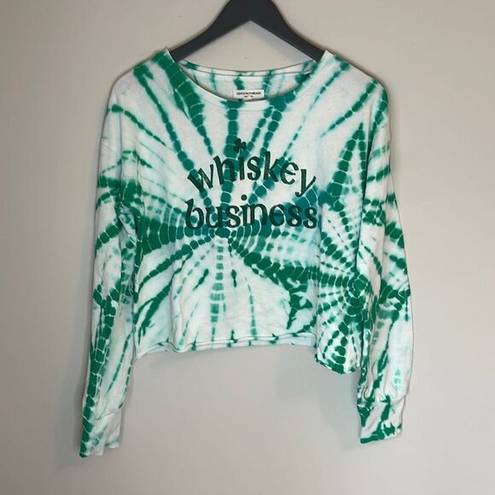 Grayson Threads  Women's Green Tie Dye Long Sleeve Crop Top Shirt Size Small