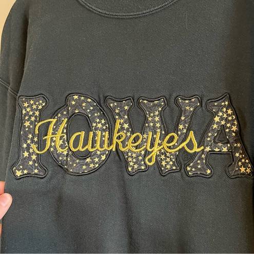 American Vintage Vintage Jerzees Black Iowa Hawkeyes Stars Embroidered Crewneck Sweatshirt Large