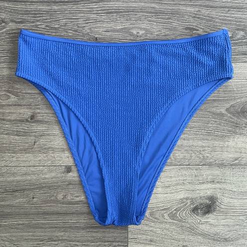 Aerie Crinkle Bikini Set Scoop Cut Out Top High Cut Cheeky Bottom Blue Size XL