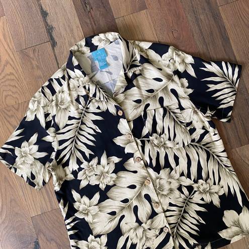 August Silk Womans Tropical Silk Top   Size Medium 100% Silk Tropical Floral Vacation Top