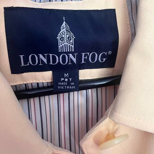 London Fog  Short Trench Womens Coat Sz Med Petite Pale Yellow Contrast Trim