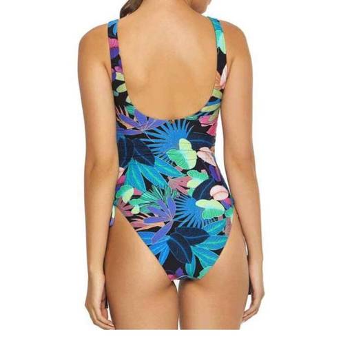 PilyQ  BLACK FLORAL Aralia Lace Up Reversible Lola One Pice Swimsuit