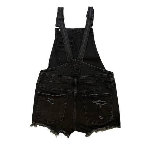 EXPRESS  Black Distressed Denim Overall  Shorts, Sz 4