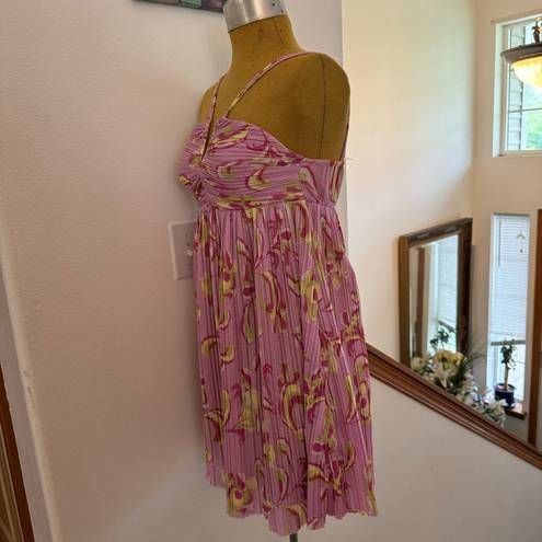 ZARA Pink Floral Print Pleated Dress Small