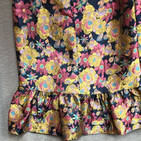 TCEC  Large, multi colored satin brocade material with beautiful flower pattern