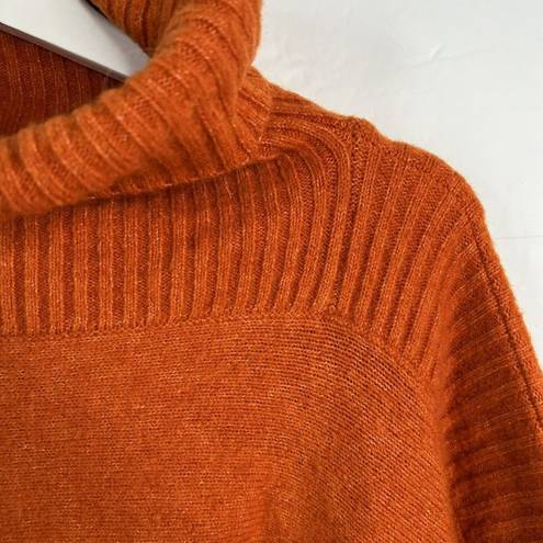 Lou & grey  Wool Blend Burnt Orange Asymmetric Poncho Turtleneck Sweater One Size