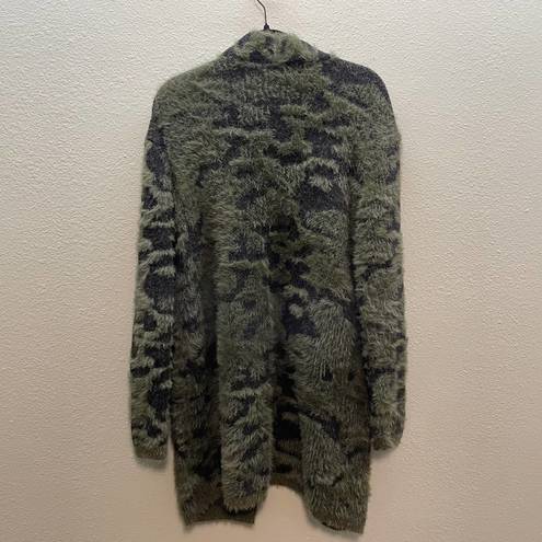 FATE. Green + Black Open Front Long Sleeve Printed Cardigan - Large