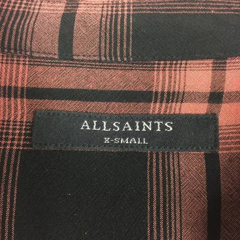 ALLSAINTS  Tala Red Check Plaid Asymmetric Hem Button Shirt Dress XS