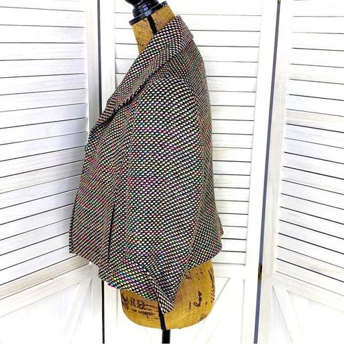 Doncaster  Neon Rainbow Silk Tweed Open Front Crop Blazer Jacket Black Multi 6