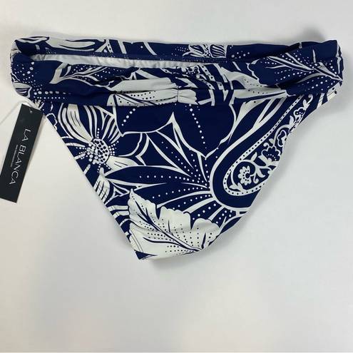 La Blanca  Bikini Swim Bottoms Women Size 10 Blue White Banded Hipster Tropical