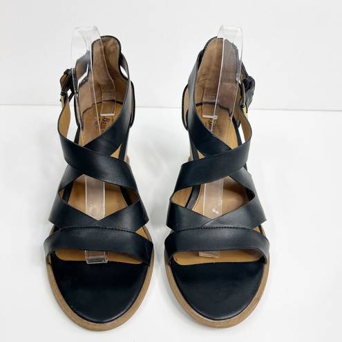 Krass&co G.H. BASS & . Sandal Renae Wedge Heel Strappy Faux Leather Black Women Size 10