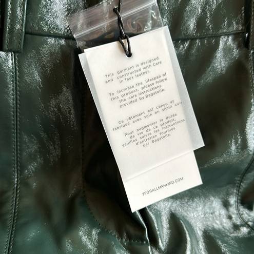 7 For All Mankind NWT  Green Faux Leather Shiny Wide Leg Pant Hunter Green